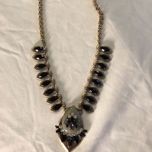 Brass and Black Crystal and Rhinestone Necklace